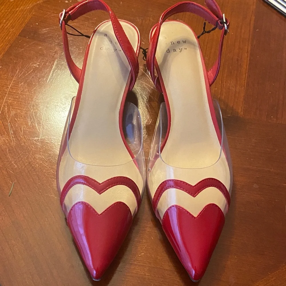 A New Day Women’s Eleanor Red and Cream Heart kitten Heels 2” - Picture 1 of 9